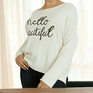 Wonderlust Cream And Black"hello beautiful" Sweater - Size Large